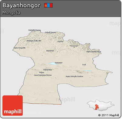 Shaded Relief Panoramic Map of Bayanhongor, cropped outside