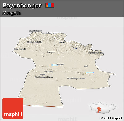 Shaded Relief Panoramic Map of Bayanhongor, cropped outside