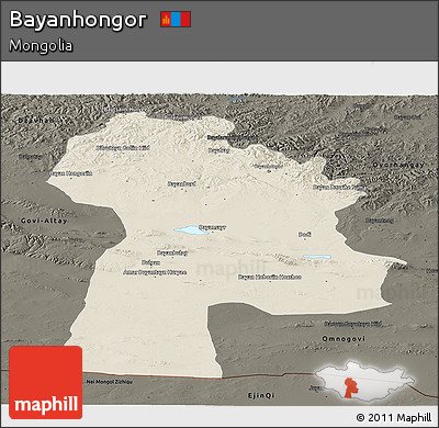 Shaded Relief Panoramic Map of Bayanhongor, darken