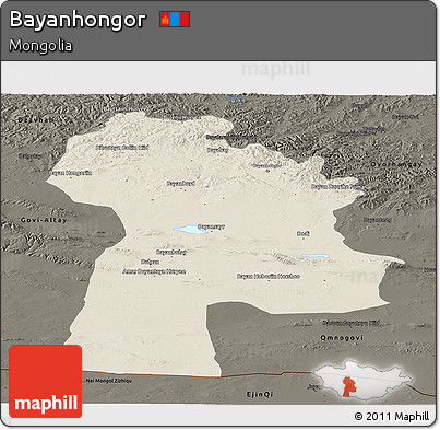 Shaded Relief Panoramic Map of Bayanhongor, darken