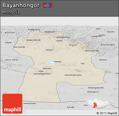 Shaded Relief Panoramic Map of Bayanhongor, desaturated