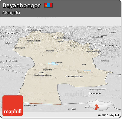 Shaded Relief Panoramic Map of Bayanhongor, desaturated