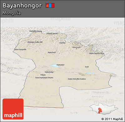 Shaded Relief Panoramic Map of Bayanhongor, lighten