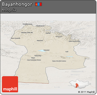 Shaded Relief Panoramic Map of Bayanhongor, lighten