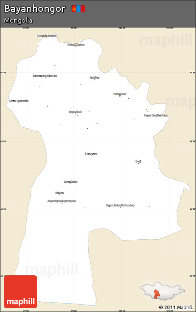 Classic Style Simple Map of Bayanhongor, single color outside