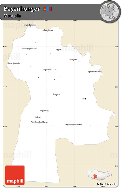 Classic Style Simple Map of Bayanhongor, single color outside