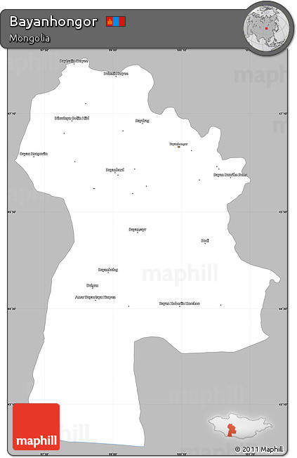 Gray Simple Map of Bayanhongor, single color outside