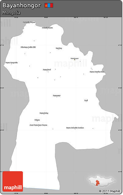 Gray Simple Map of Bayanhongor, single color outside
