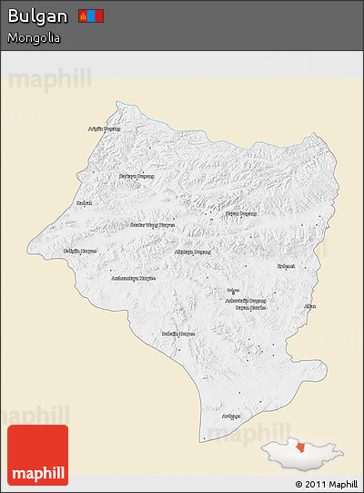 Classic Style 3D Map of Bulgan, single color outside