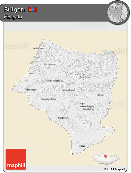 Classic Style 3D Map of Bulgan, single color outside