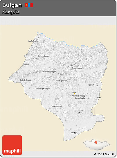 Classic Style 3D Map of Bulgan, single color outside