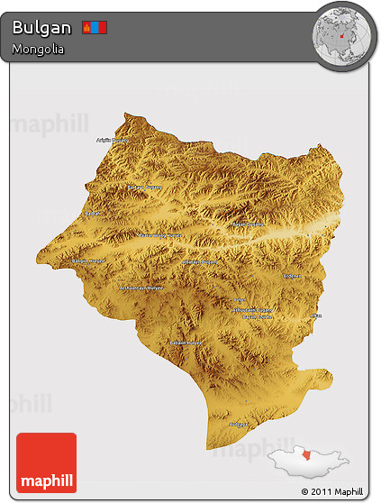 Physical 3D Map of Bulgan, cropped outside