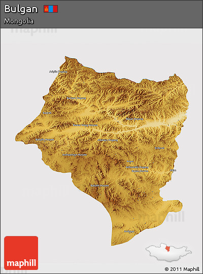 Physical 3D Map of Bulgan, cropped outside