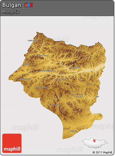 Physical 3D Map of Bulgan, cropped outside