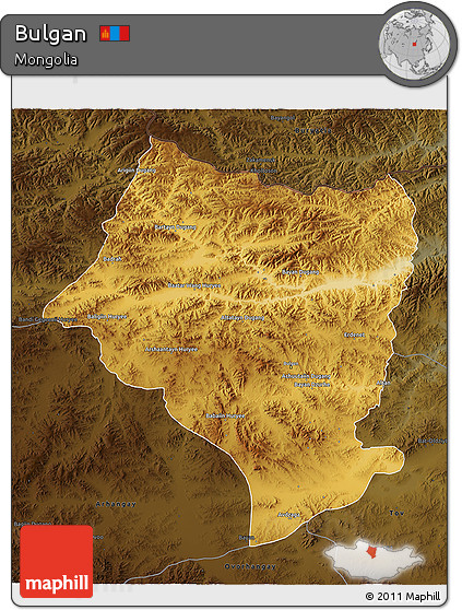 Physical 3D Map of Bulgan, darken