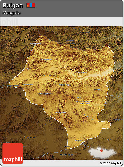 Physical 3D Map of Bulgan, darken