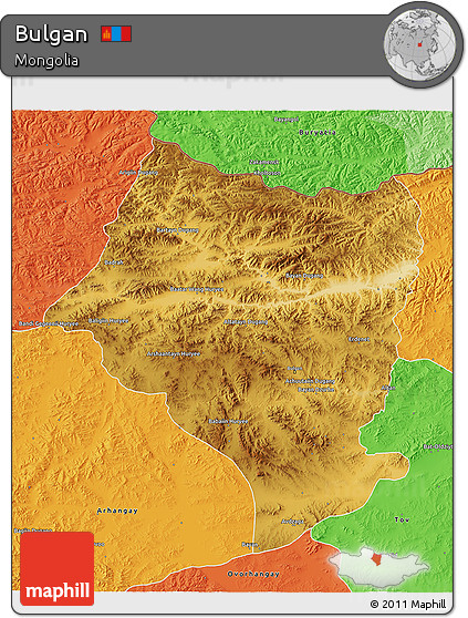 Physical 3D Map of Bulgan, political outside