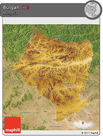 Physical 3D Map of Bulgan, satellite outside
