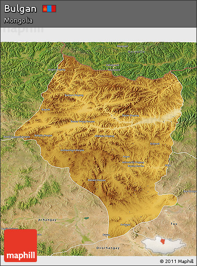 Physical 3D Map of Bulgan, satellite outside