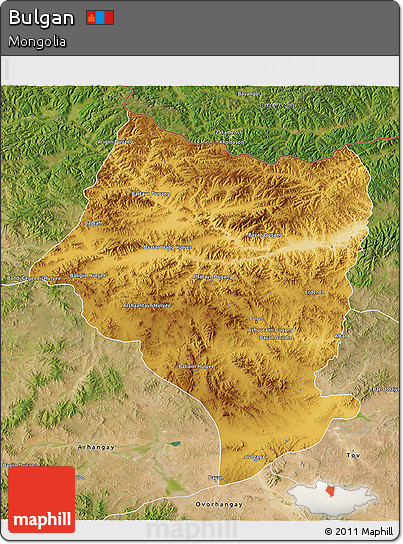 Physical 3D Map of Bulgan, satellite outside