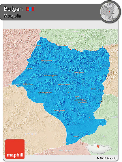 Political 3D Map of Bulgan, lighten