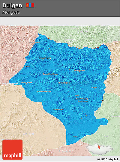 Political 3D Map of Bulgan, lighten