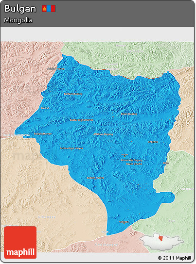 Political 3D Map of Bulgan, lighten