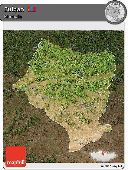 Satellite 3D Map of Bulgan, darken