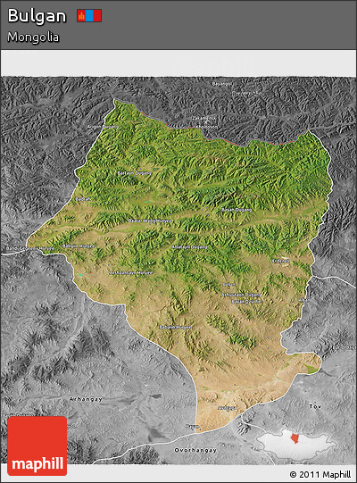 Satellite 3D Map of Bulgan, desaturated