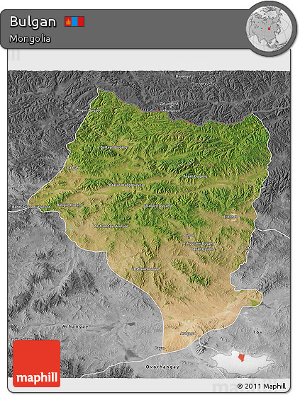 Satellite 3D Map of Bulgan, desaturated