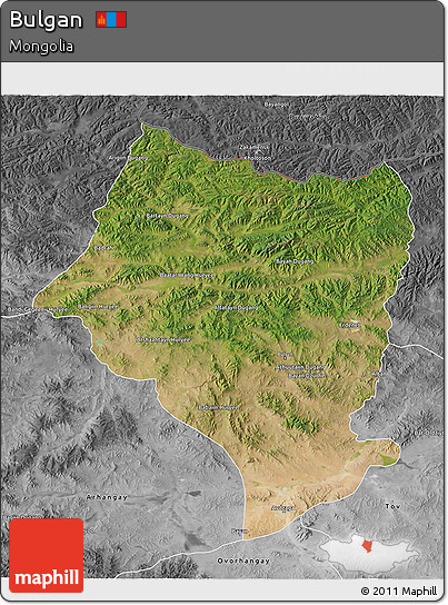 Satellite 3D Map of Bulgan, desaturated