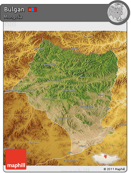 Satellite 3D Map of Bulgan, physical outside