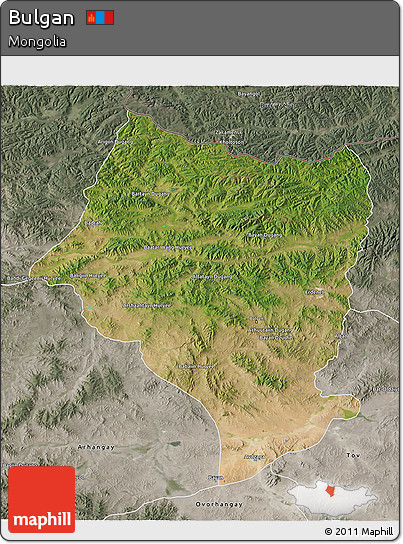 Satellite 3D Map of Bulgan, semi-desaturated