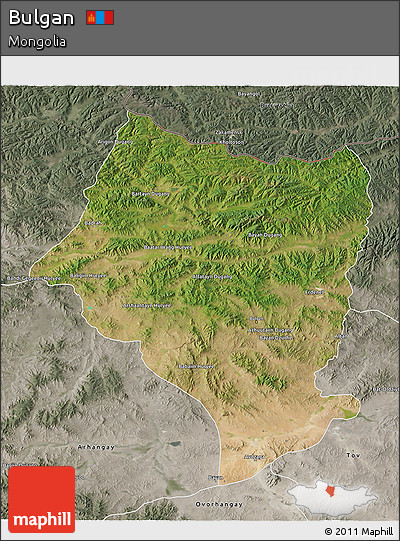 Satellite 3D Map of Bulgan, semi-desaturated