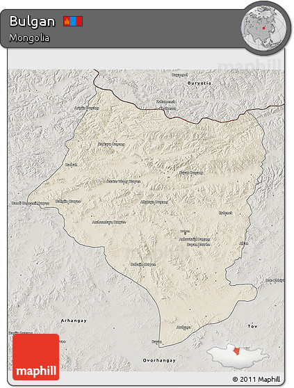 Shaded Relief 3D Map of Bulgan, semi-desaturated