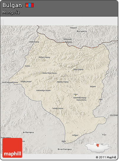 Shaded Relief 3D Map of Bulgan, semi-desaturated