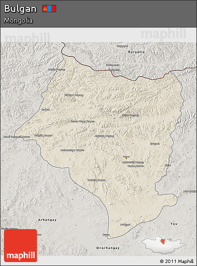 Shaded Relief 3D Map of Bulgan, semi-desaturated