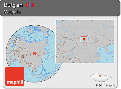 Gray Location Map of Bulgan, within the entire country