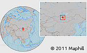 Gray Location Map of Bulgan, within the entire country, hill shading
