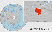 Gray Location Map of Bulgan, hill shading