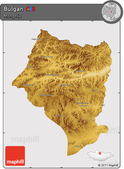 Physical Map of Bulgan, cropped outside