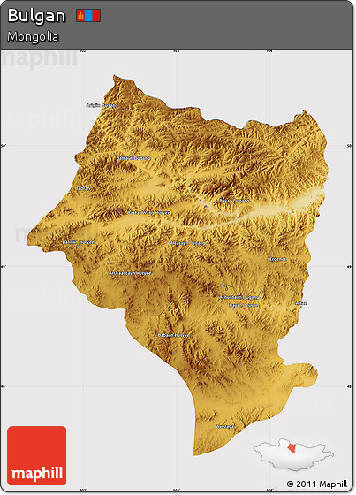 Physical Map of Bulgan, cropped outside