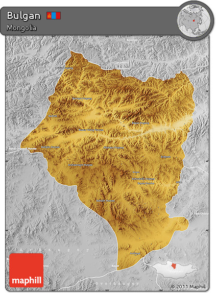 Physical Map of Bulgan, lighten, desaturated