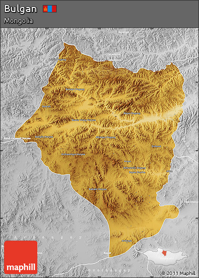 Physical Map of Bulgan, lighten, desaturated