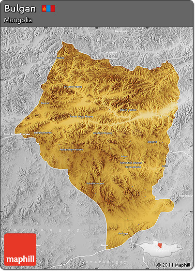 Physical Map of Bulgan, lighten, desaturated