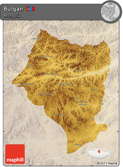Physical Map of Bulgan, lighten