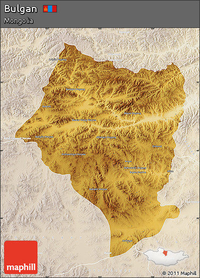 Physical Map of Bulgan, lighten