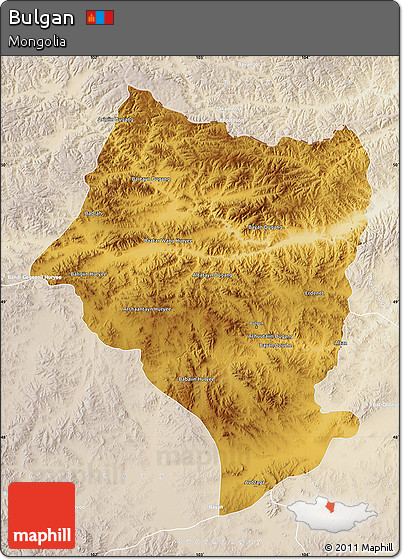 Physical Map of Bulgan, lighten