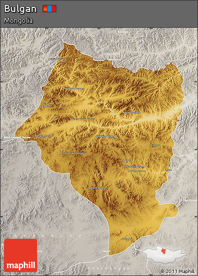 Physical Map of Bulgan, lighten, semi-desaturated