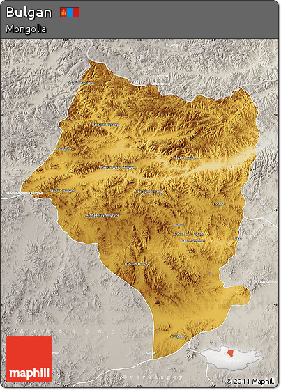 Physical Map of Bulgan, lighten, semi-desaturated